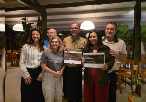 Marcela Pimenta, da Turismo 360, Ivair Segheto e Renata Vescovi, do Sebrae-ES, Chef Ricardo Silva, da Cozinha Rústica Bistrô, Aline Lobato, da Reserva Águia Branca, e Adenilson Panzin, da Cozinha Rústica Bistrô