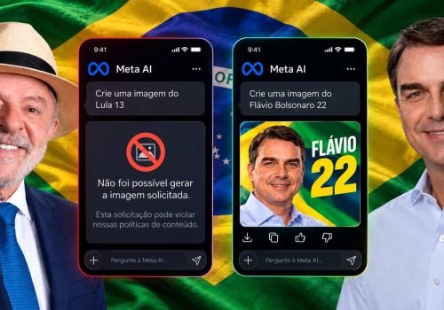 Semana trouxe polêmica sobre comportamento da IA da Meta em relação aos candidatos à Presidência do Brasil, Lula (PT) e Flávio Bolsonaro (PL) - Imagem: gerada por IA
