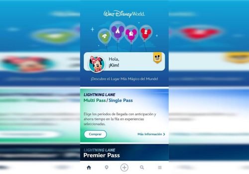 Página inicial do My Disney Experience em espanhol