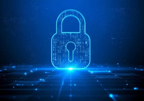 Conceito Global de Proteção de Cibersegurança - Holograma Digital Lock e Rede Segura Globe